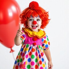 Fototapeta premium Cheerful Young Clown with Colorful Costume and Red Balloon