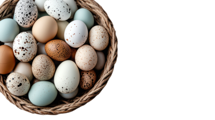 Basket of fresh eggs isolated on transparent background 