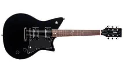 Black electric guitar isolated on transparent background 