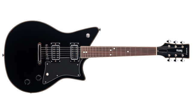 Black electric guitar isolated on transparent background 
