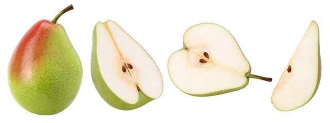 Pear, half and slices isolated, transparent PNG, PNG format, Fresh pears