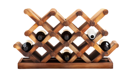Brown wooden wine rack isolated on transparent background 