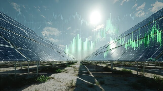 Solar Energy Investment, Stock Market Graph, Clean Energy stock image