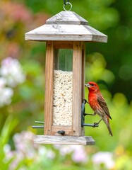 Red bird at feeder