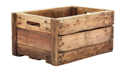 Old wooden wine crate isolated on transparent background 