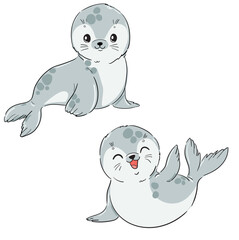 Hand drawn cute seal vector illustration, marine baby animal clipart
