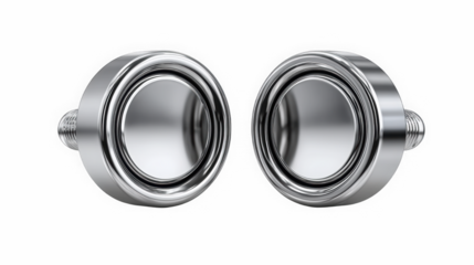Chrome round threaded plugs on black background