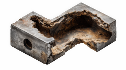 Corroded Metal Block Slice with Rusty Cavity on Black