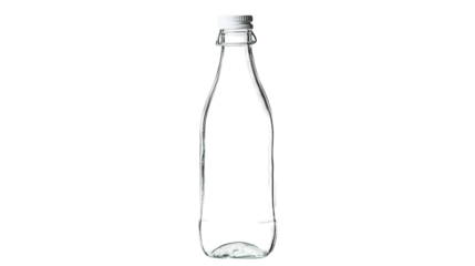 Transparent glass water bottle isolated on transparent background 