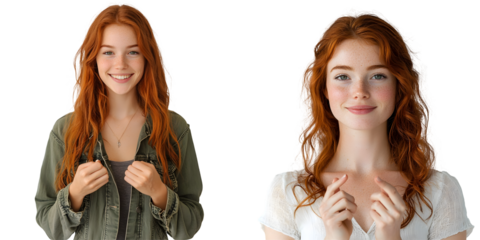 Young Caucasian redhead woman holding something isolated on a transparent background
