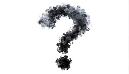 Smoke formed a question mark on a white background for conceptual artwork