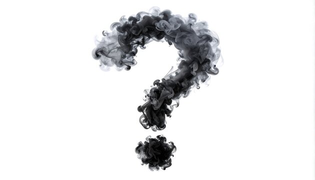 Smoke formed a question mark on a white background for conceptual artwork