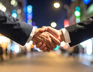 Business handshake at night