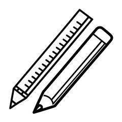 Pencil and eraser vector icon with pencil and ruler for office and design use