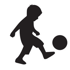 Silhouette of a Child Playing Soccer, Football Action, Kids Sports Illustration