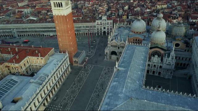 St. Markus Campanile Venice Italy Drone footage 4K