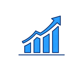 Blue bar chart with upward trending arrow showing growth