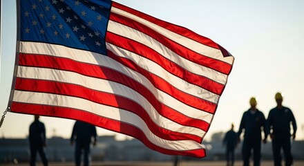 American Flag Waving in Blue Sky