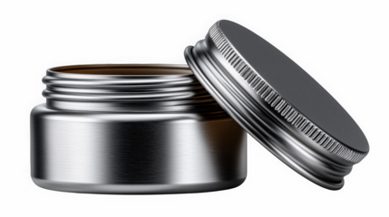 Open Metal Cosmetic Jar with Lid Off on Black