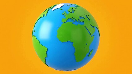A stylized cartoonlike globe with green continents and blue oceans against an orange background - Powered by Adobe