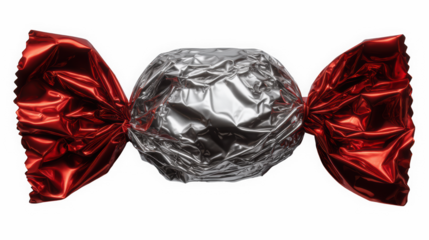 Red and Silver Wrapped Candy on Black Background