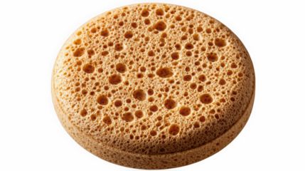 Round natural cosmetic sponge with porous texture