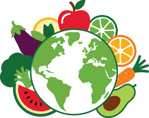 Celebrating World Vegetarian Day A Flat Design Globe Surrounded by Fresh Produce