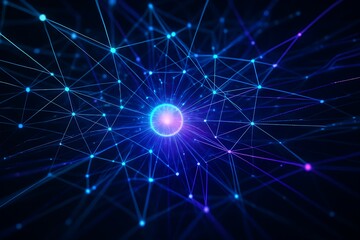 Futuristic Abstract Neon Digital Network with Glowing Connections, Artificial Intelligence Data Grid, and Cyberpunk Virtual Technology Background