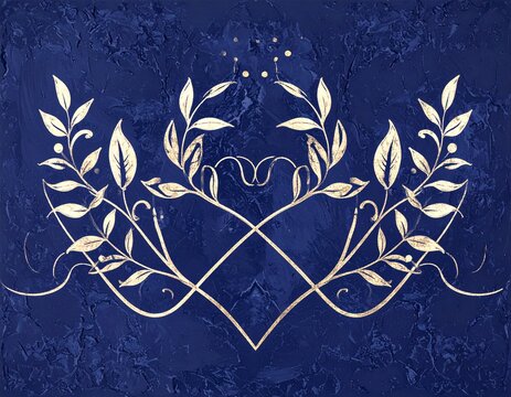 Athangudi tile with deep indigo background and central ivory vine-leaf quartet motif, glossy glazed handmade finish, clean edges