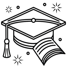 Graduation cap vector illustration and diploma with a symbolic book drawing for a business or art design
