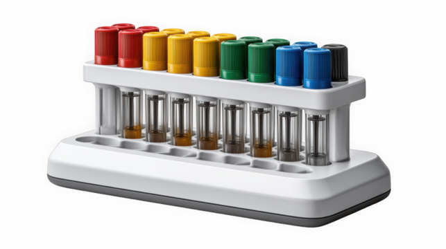 Test tube rack with colored caps right copy space