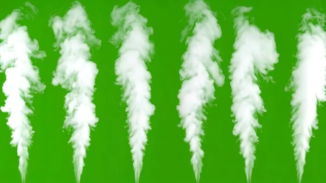 Multiple distinct plumes of white smoke rising vertically side-by-side