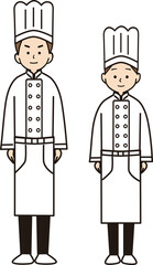 コックコート姿の男女のコック