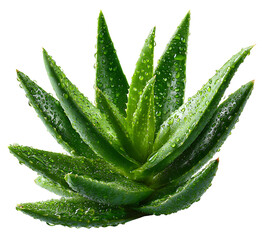 Fresh aloe vera leaves with water droplets, ideal fo natural health and skincae concepts. cut out, png, solated on transparent bacground.