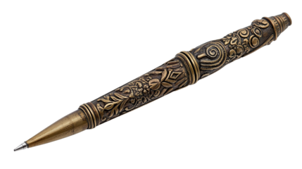Antique brass ink pen isolated on transparent background 