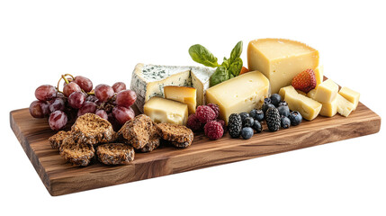 Cheeseboard with variety of cheeses isolated on transparent background