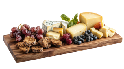 Cheeseboard with variety of cheeses isolated on transparent background 
