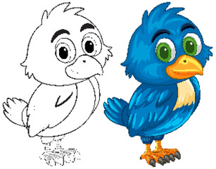 Colorful Cartoon Hornbill Illustration with Outline