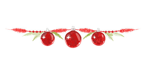 Christmas garland with red baubles and pine decoration