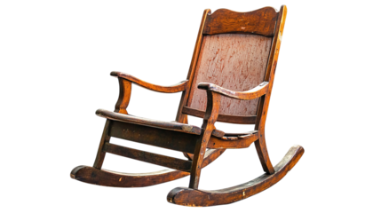Old wooden rocking chair isolated on transparent background 