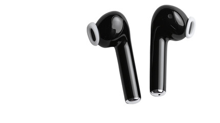 Pair of black wireless earbuds isolated on transparent background 