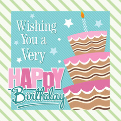 Birthday Cake Greeting Card with Festive Text and Stars