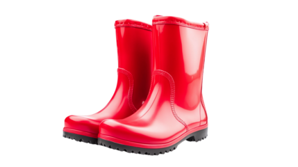 Pair of red rubber rain boots isolated on transparent background 