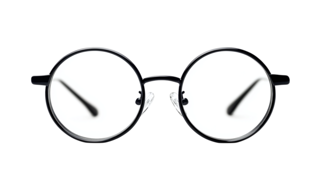 Pair of round reading glasses isolated on transparent background 