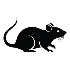 Obraz premium Black silhouette of a mouse with a long tail and whiskers on white rodent animal