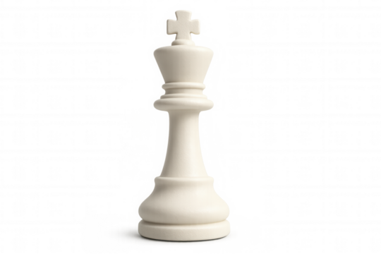 White king chess piece dominating transparent surface, symbolizing strategic leadership and triumph in competitive gameplay