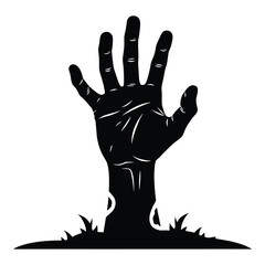 Black silhouette of a raised hand emerging from ground with grass vector