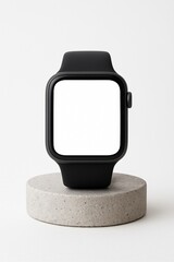Smartwatch Mockup on Stone Pedestal Isolated on White