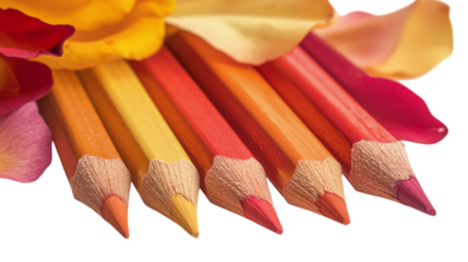 Set of colored pencils isolated on transparent background 
