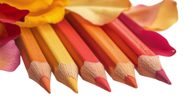 Set of colored pencils isolated on transparent background  - Powered by Adobe